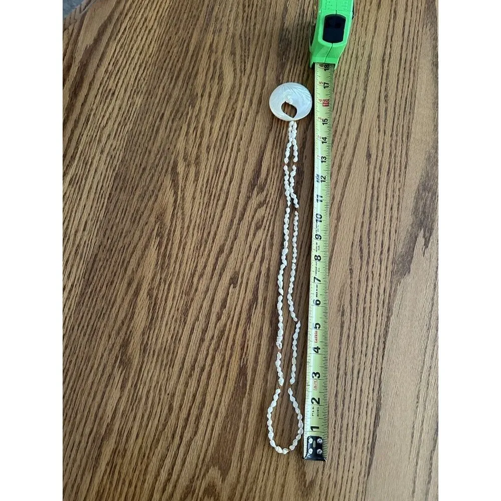 Women’s Handmade White Sea Shell Long Statement Necklace Round Shell Pendant - Image 5