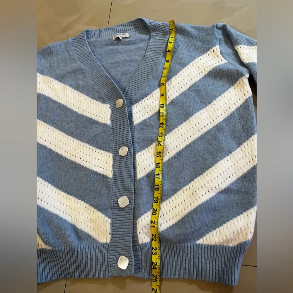 FRNCH Blue & White Open Front Lahlia Cardigan Size M Knitting long sleeves - Image 5