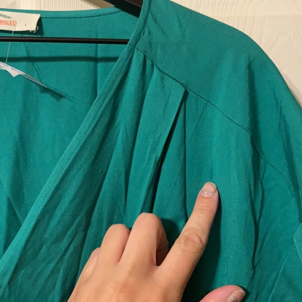 NWT Hummingbird short button front green tie dress, L - Image 8