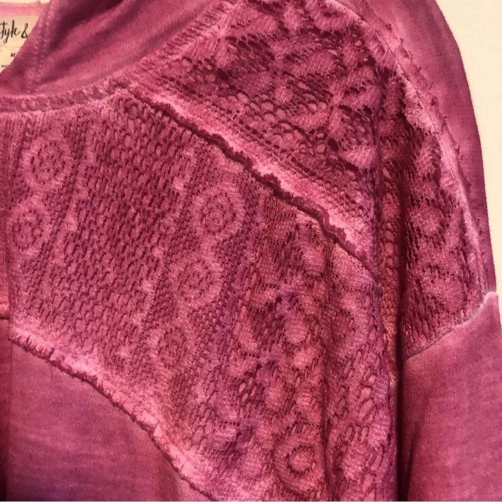 STYLE & Co sweatshirt hooded pullover NWT pink lace size M - Image 4