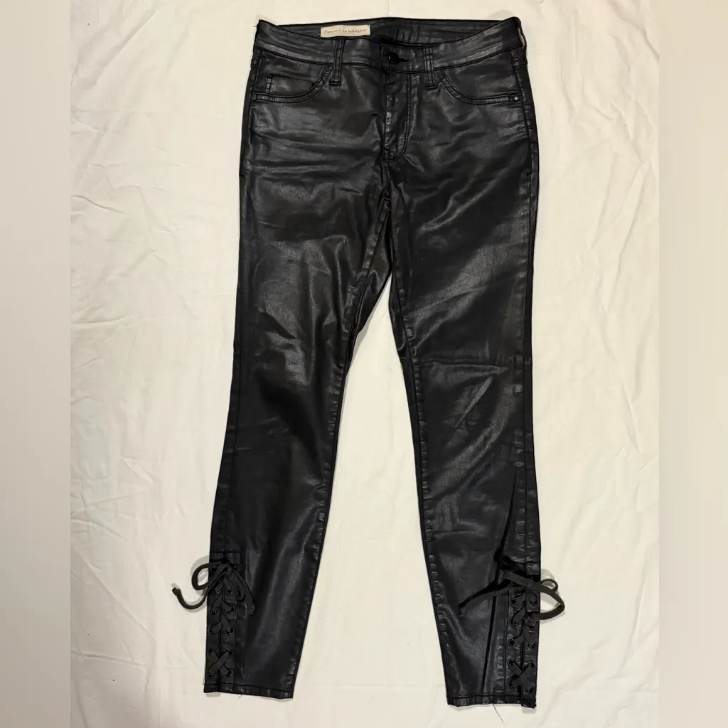 Pilcro and the Letterpress Faux Leather Lace Up Black Skinny Jeans Size 27 - Image 2