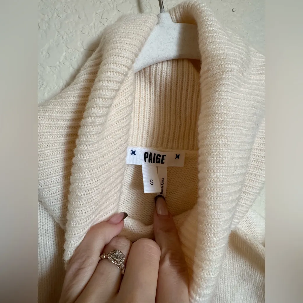 PAIGE Raundi Womens Wool‎ Blend  Turtleneck Sweater Cut Out Shoulder Sz S Cream - Image 6