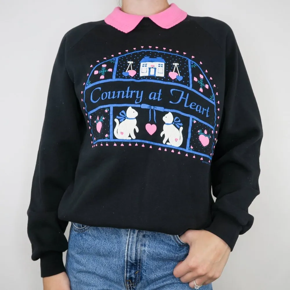 Vintage 90s Gopher Sport Graphic Cat Lady Collared Sweatshirt - Image 2