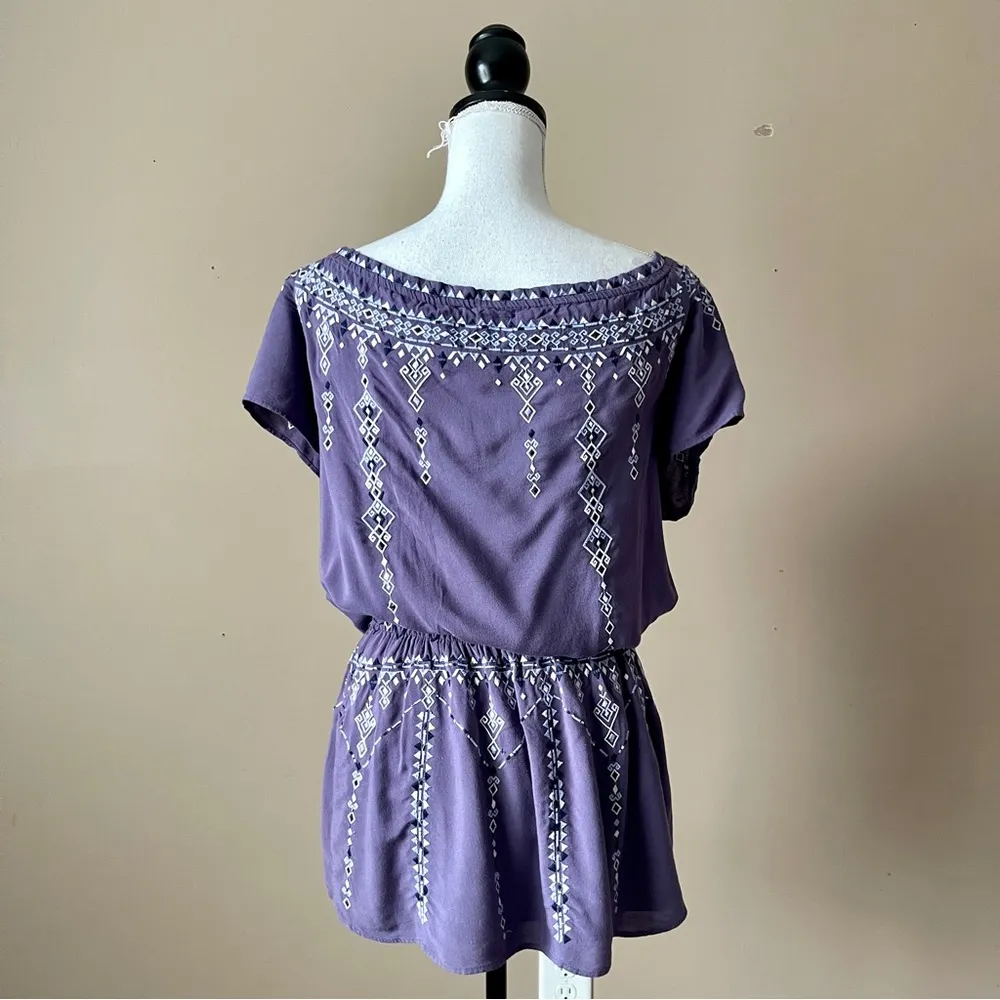 PARKER | Purple Drop Waist Embroidered Off-Shoulder Peasant Dress Sz S - Image 6