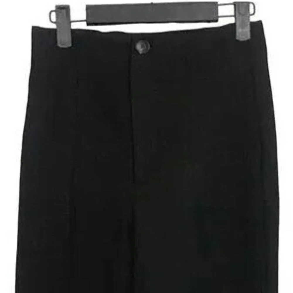 ZARA Straight Leg High Rise Slit Crop Career Trousers Flat Zip Up Front 4 Black - Image 2