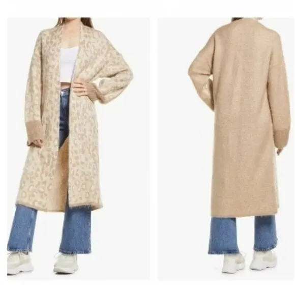 NWT Topshop Tan Brushed Animal Print Maxi Cardigan Sweater - XS (0-2) - Image 2
