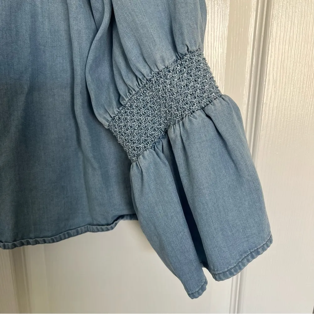 Zara Woman Premium Denim Collection Chambray Bell Sleeve Size M - Image 7