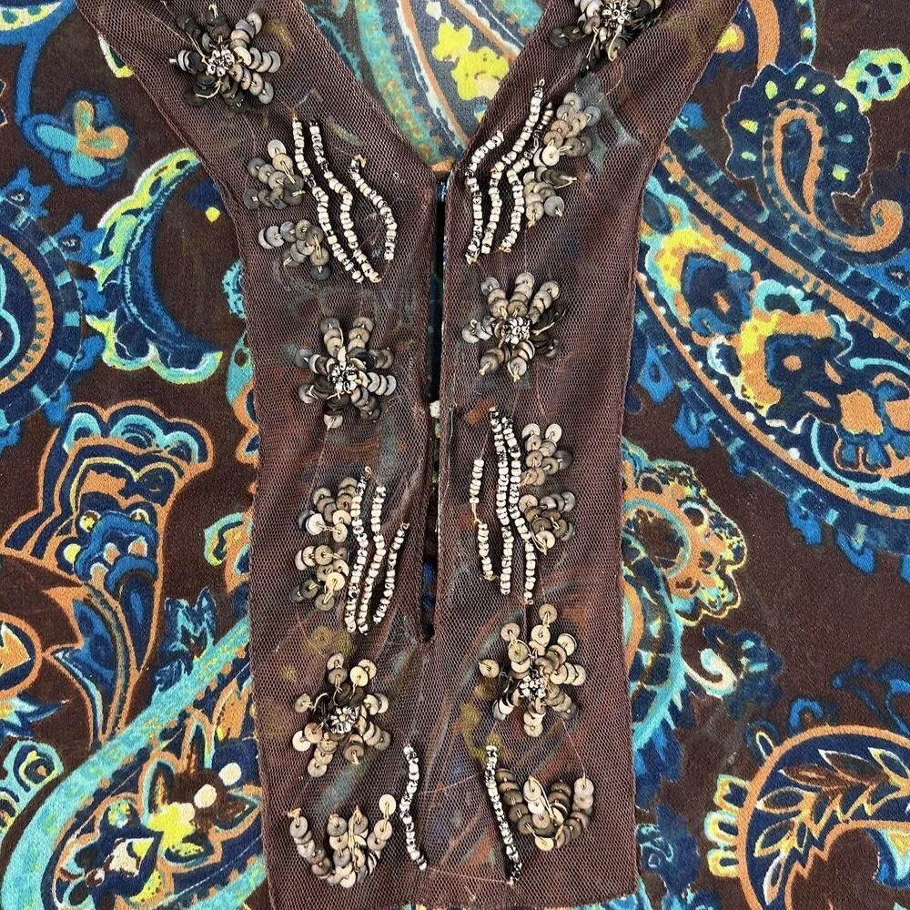 Y2k 2000s L Sheer Tunic Top V-Neck Sequin Beads Coquette Fairy Whimsy Bella Swan - Image 3