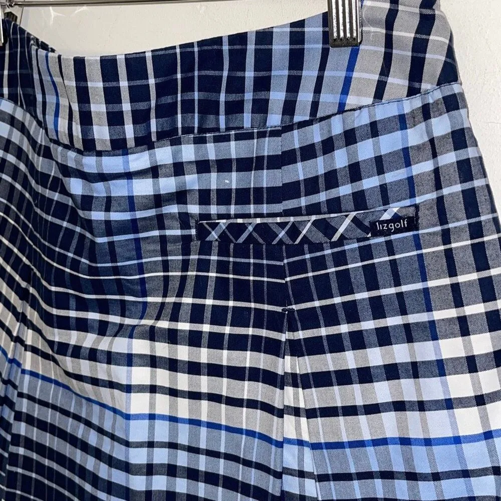 Liz Golf Skort front pockets and one back pocket‎ side zip blue plaid Size 4 - Image 2