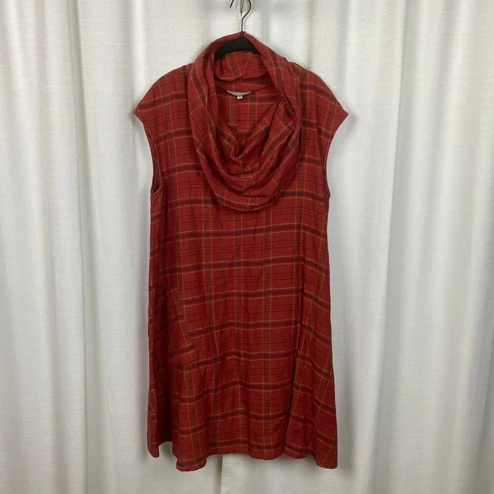 Bryn Walker Red Orange Plaid Linen Nolan Cowl Neck Sleeveless Tunic Dress Sz.S - Image 3