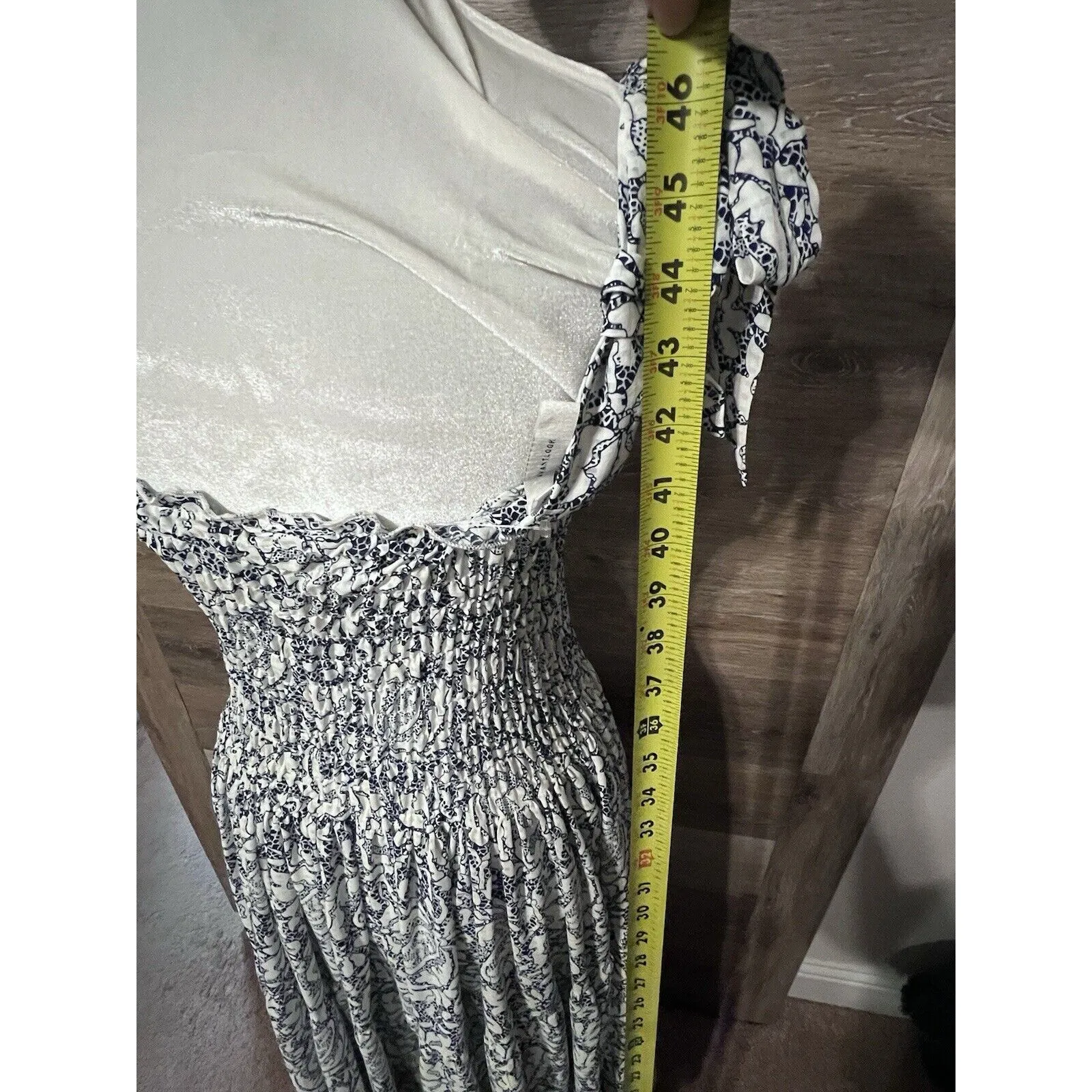 AVANTLOOK Anthropologie Floral Print Smoked Dress Midi Blue Size Small - Image 13