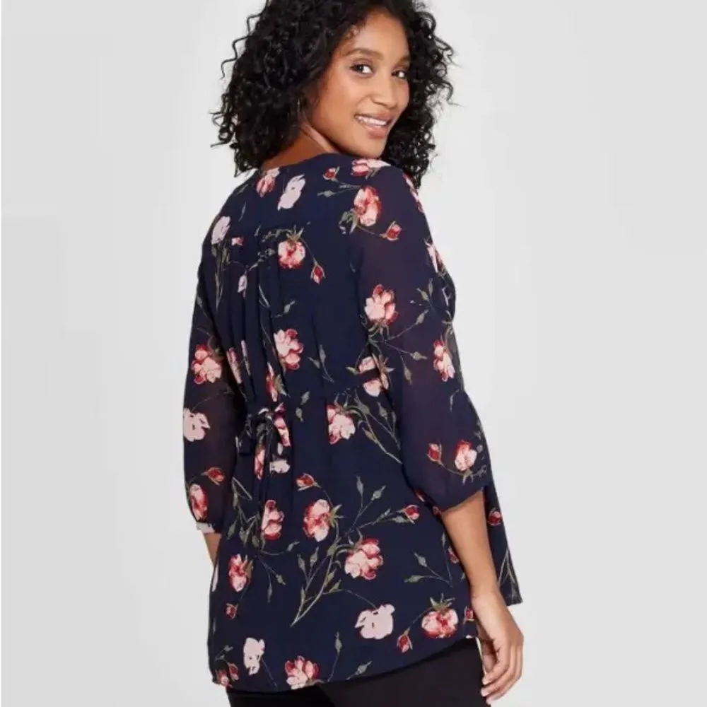 Isabel Maternity By Ingrid & Isabel Empire Floral Blouse Tie Back Top Size Small - Image 2