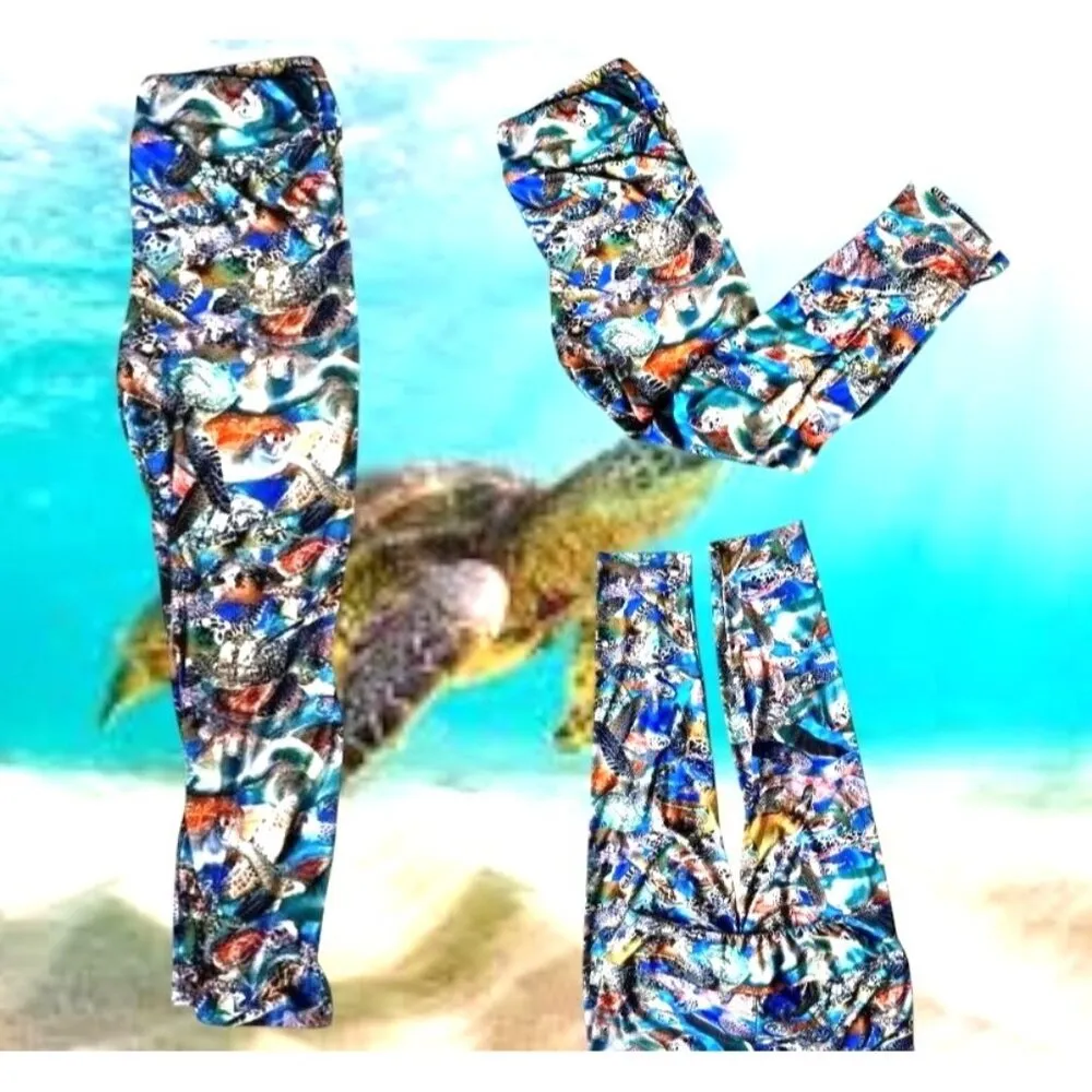 ArtSea Florida Keys Leggings XL Elastic Stretch High Waist Pants Beach Islands Blue - Image 10