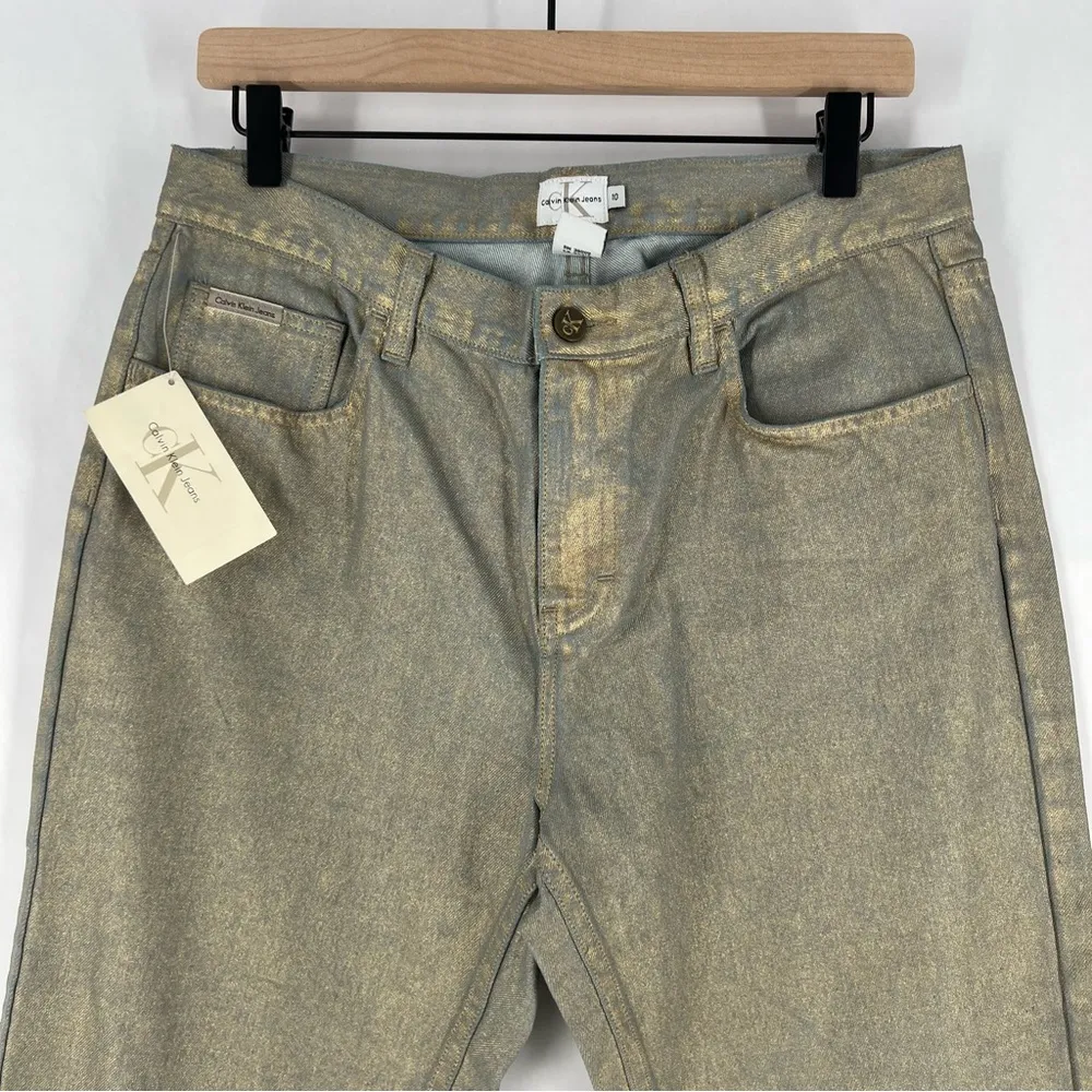 Calvin Klein‎ 100% Cotton Gold Metallic Coated Denim Cropped Straight Leg Jean - Image 2