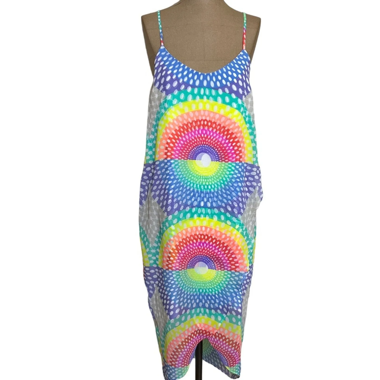 Mara Hoffman Midi Dress Rainbow Blue Multicolor Spaghetti Strap - Image 2