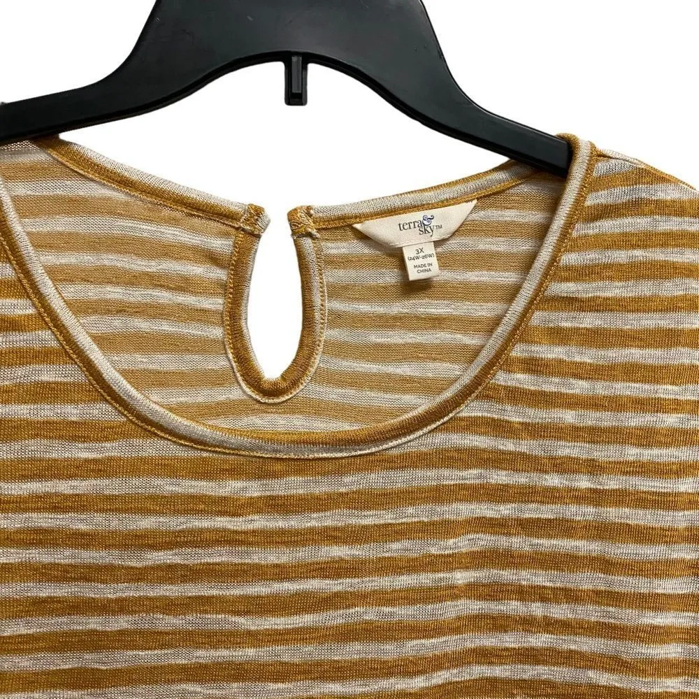 Terra & Sky Woman’s Plus 2X Stripe Mustard yellow top Blouse - Image 3