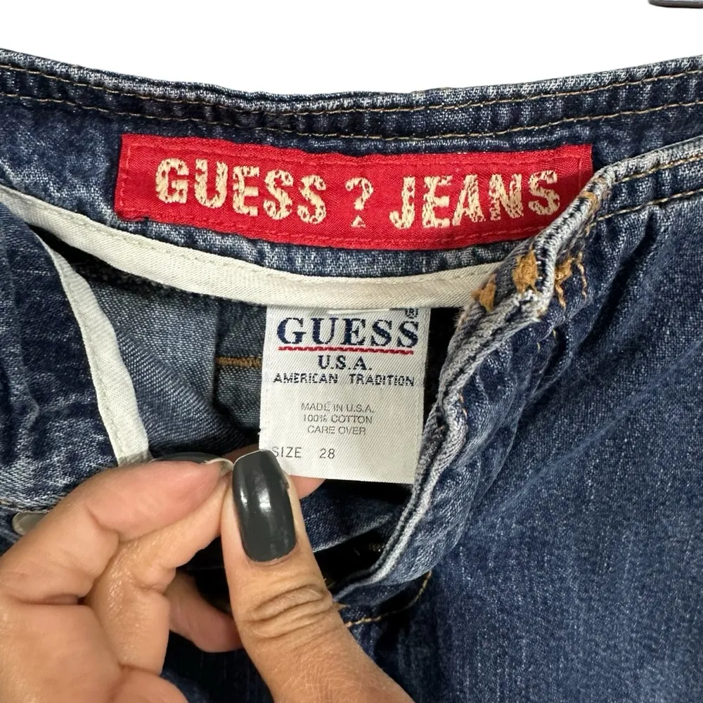 Guess Jeans Y2K Sz 28 Vintage Raw Edge Knee Length Denim Jean Skirt Made In USA - Image 7