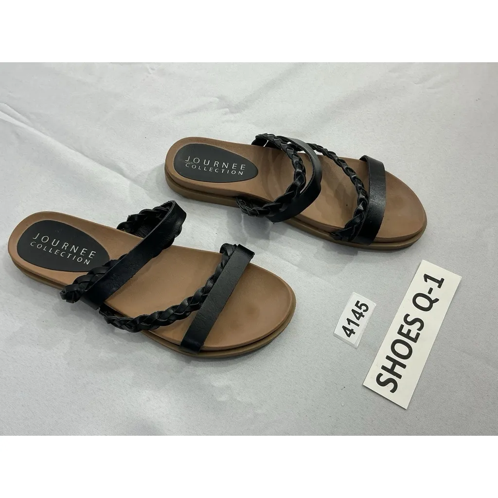 Womans Journee Collection Slip On Slides Sandals 7 Black Strappy - Image 2