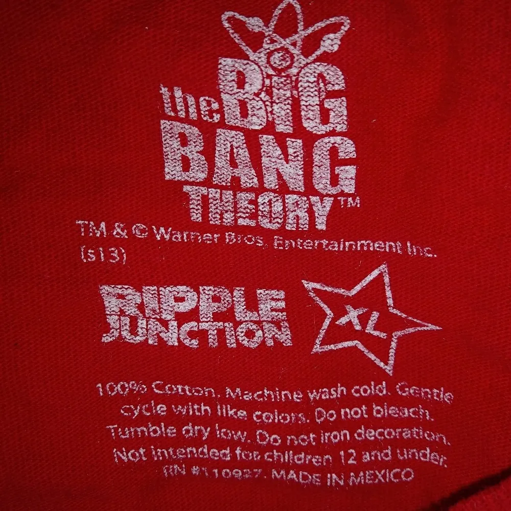 Big Bang Theory XL Red Bazinga Short Sleeved T-Shirt Top - Image 2