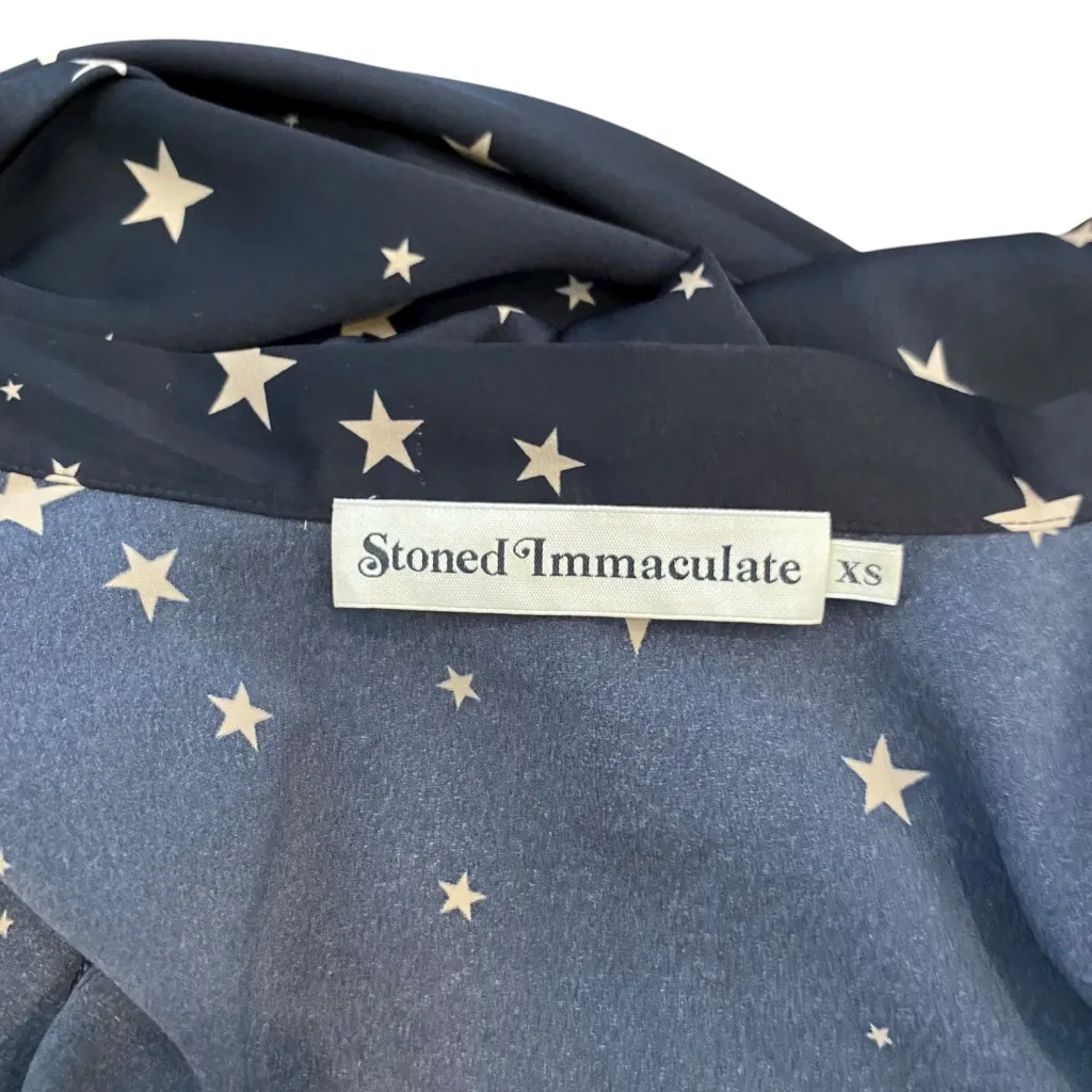 Stoned Immaculate Hollywood Black Star Print Short Sleeve Maxi Wrap Dress XS - Image 9