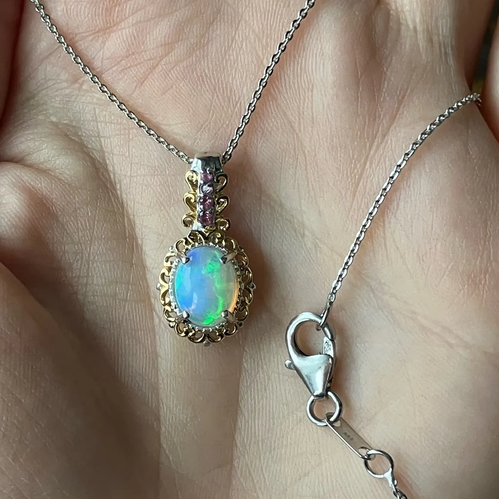 Natural Ethiopian Opal Rubellite Necklace Silver - Image 8