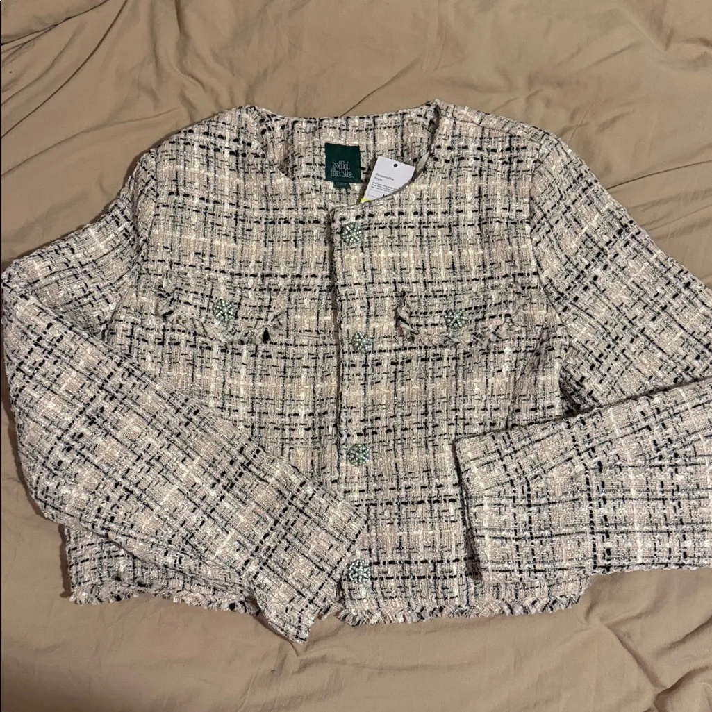 Wild Fable Black and Pink Tweed Blazer Medium NWT - Image 3