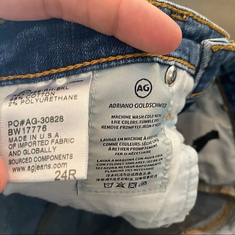 AG Adriano Goldschmied middi ankle mid-rise distressed jeans frayed size 24R - Image 4