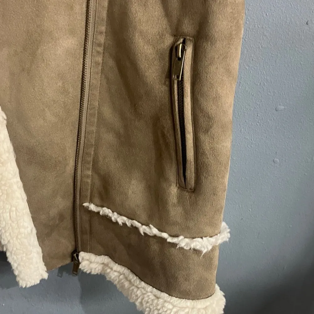 Joie Brown &Cream Shearling suede Vest Gorpcore oversized medium #737 - Image 4