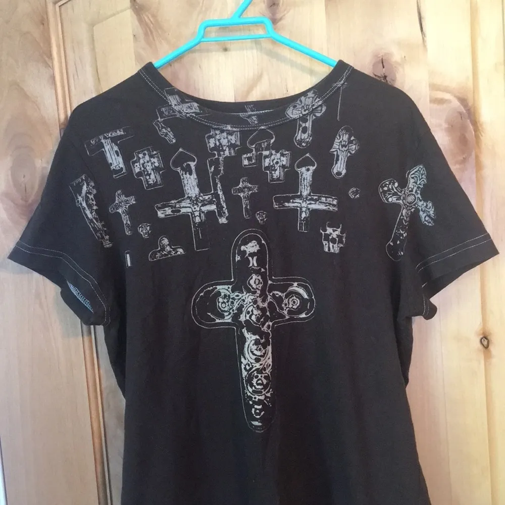 HURLEY Brown Crosses Crew Neck TEE EUC L - Image 3