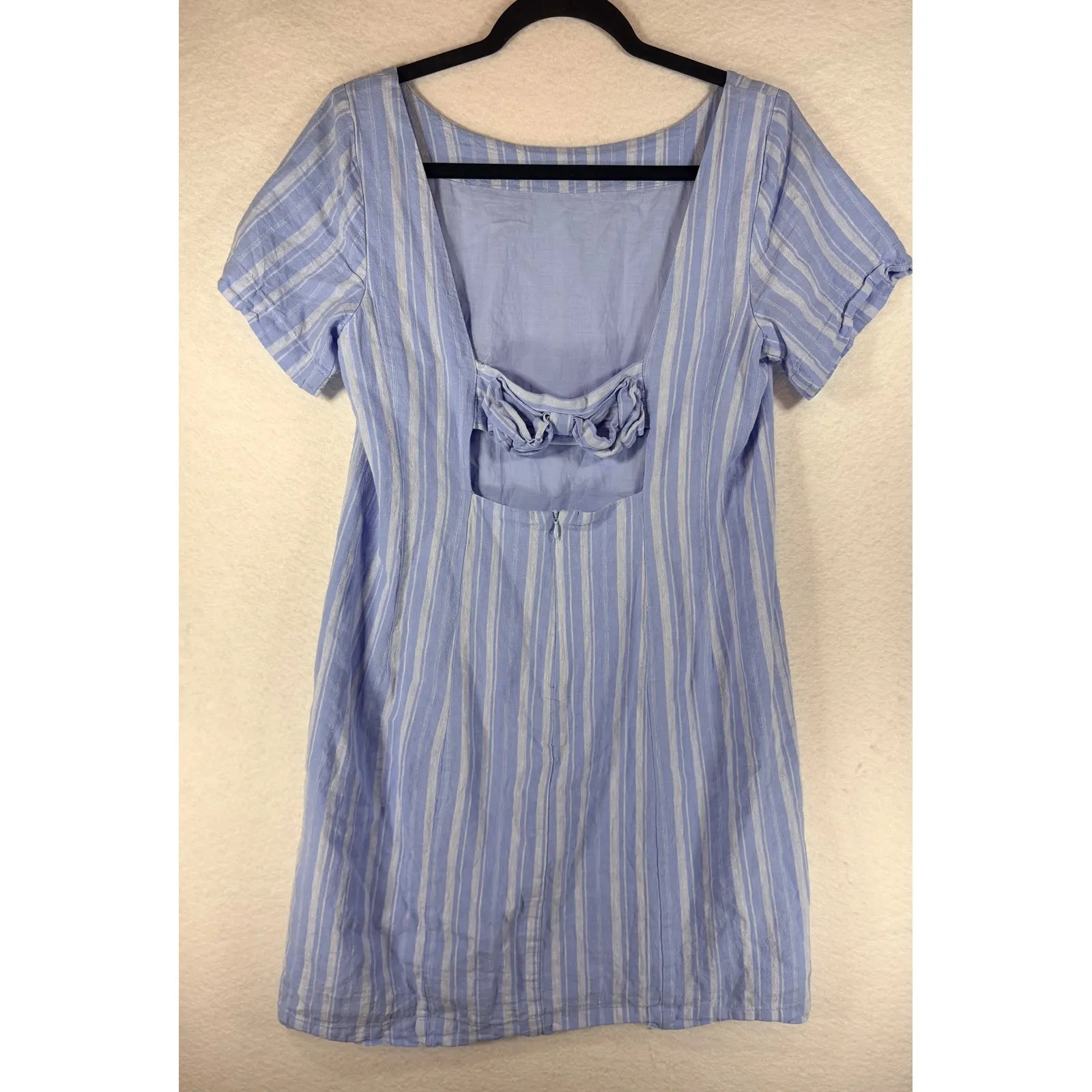 Anthropologie Cape May Striped Linen Blend Short Sleeve Bow Back Mini Dress 10 - Image 3