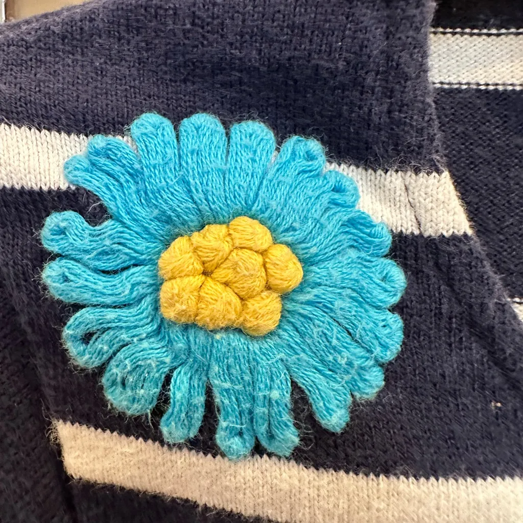 Boden Preppy Navy White Striped Sweater Top Floral Embroidered Women’s Size 2 XS Blue - Image 5