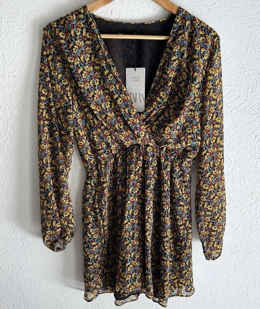 Zara Floral Print Long Sleeve Mini Dress NWT - Image 2