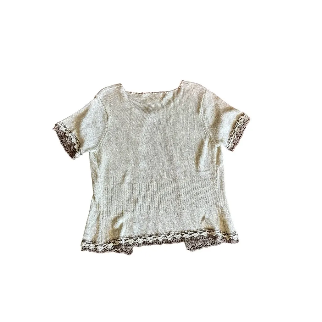 R&K Vintage Knitted Cardigan Grandma Sweater Size 8 Embroidered Tan - Image 2