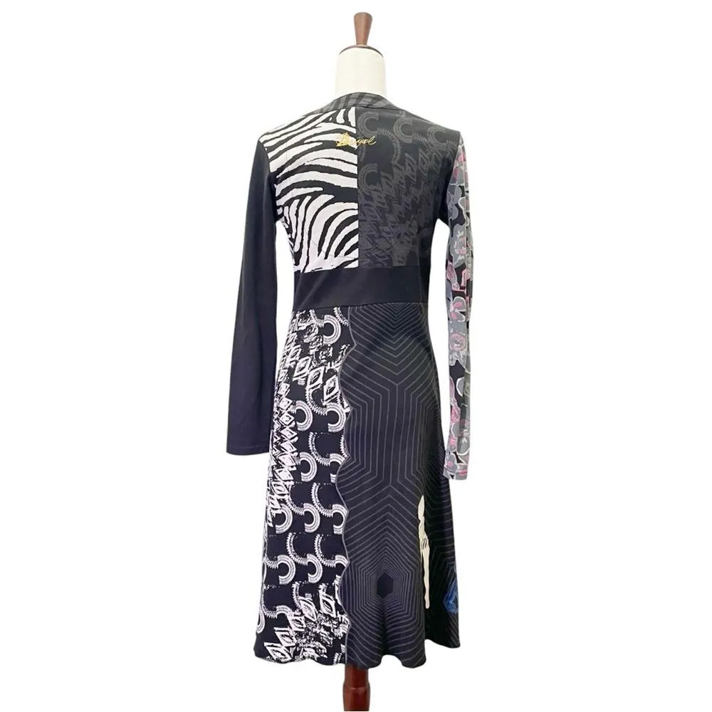 Desigual Vintage Y2K Jonny Dress Long Sleeve Black Beaded Embroidered Size Large - Image 3