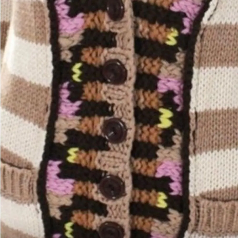 ANTHROPOLOGIE SPARROW Hopi Basket Cardigan Sweater Striped Cream Tan Size Medium - Image 3