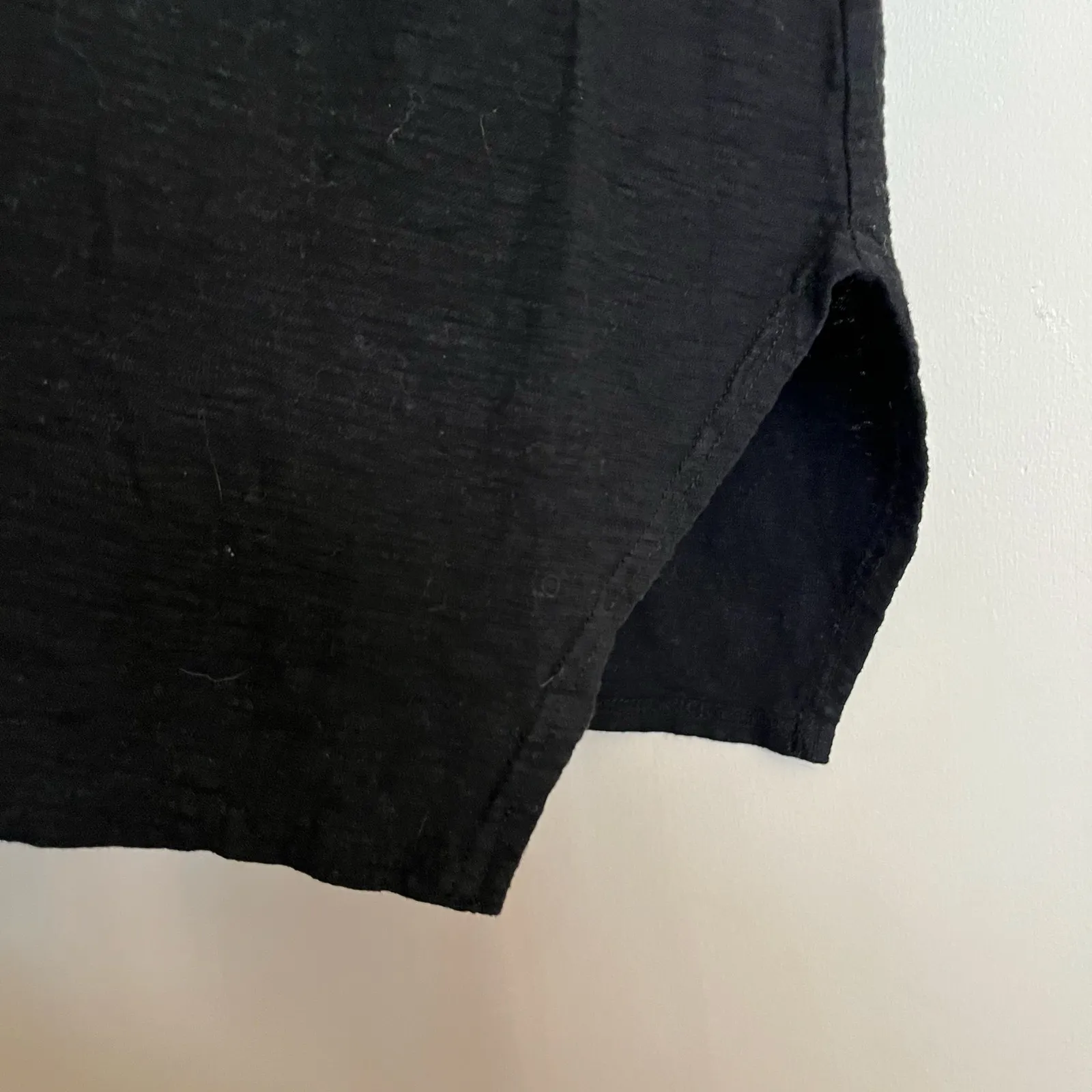 Cut Loose Shirt Black Crew Neck Tunic 3/4 Sleeve Slub Cotton Linen Blend Medium - Image 4