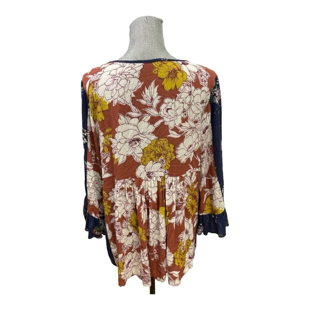 Ces Famme Mixed Floral Print Babydoll Top Size S Yellow - Image 5