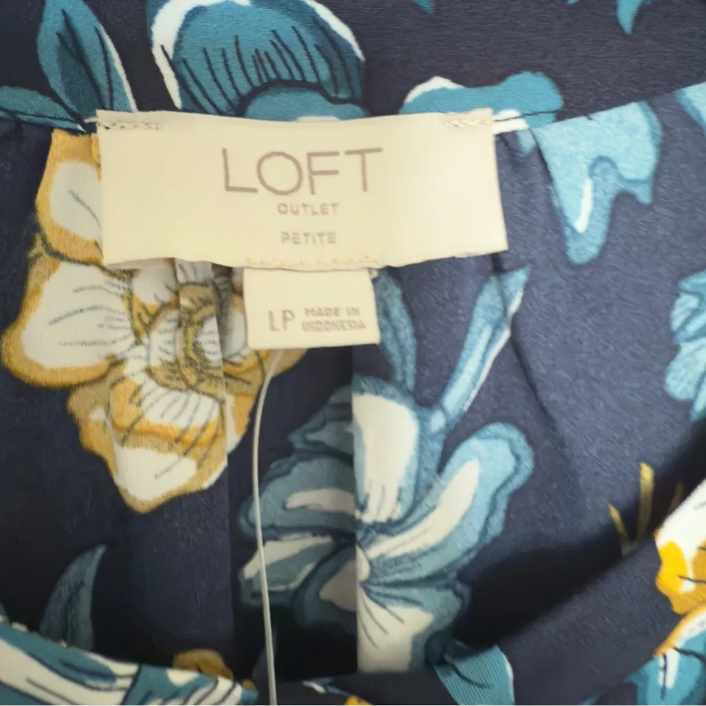 LOFT Petite Large Multicolor Floral Peasant Shirt Dress Blue Yellow NWT - Image 7
