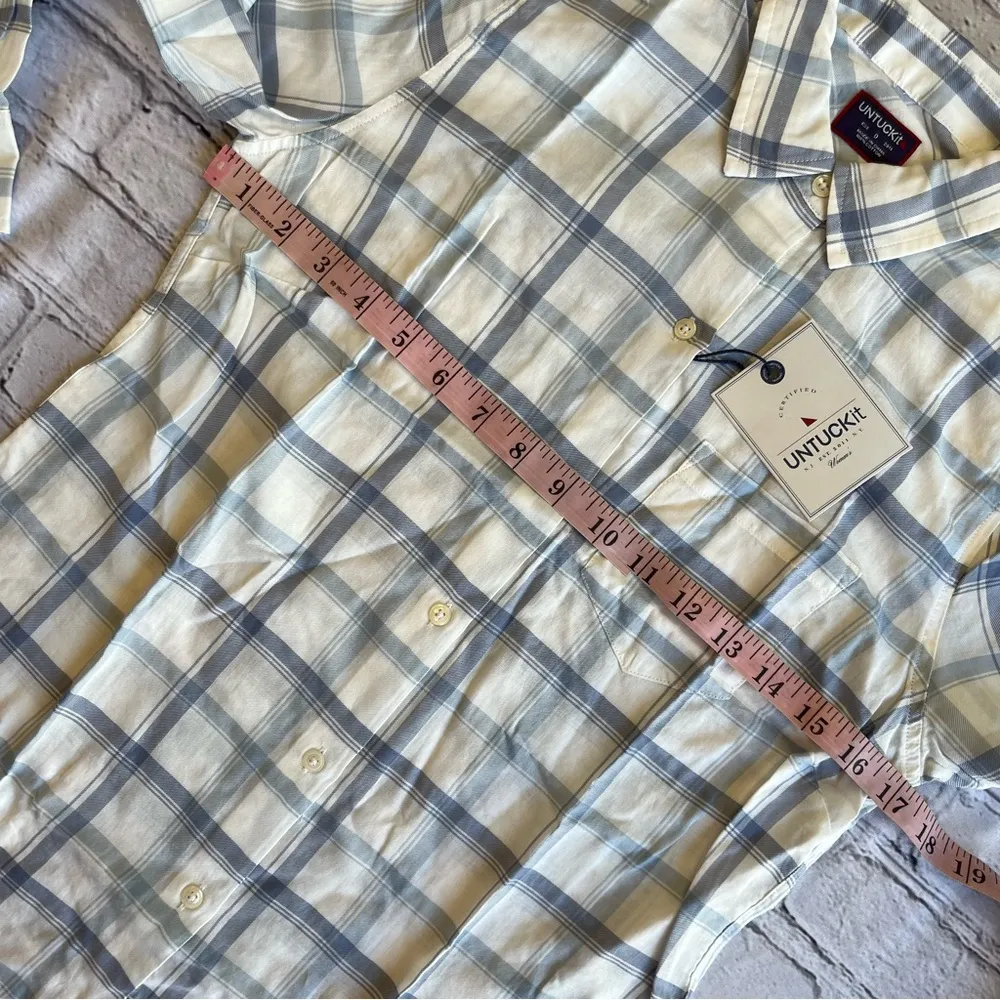 Untuckit Melini Size 0 NWT NEW Plaid Button Down Classic Womens Blue - Image 6