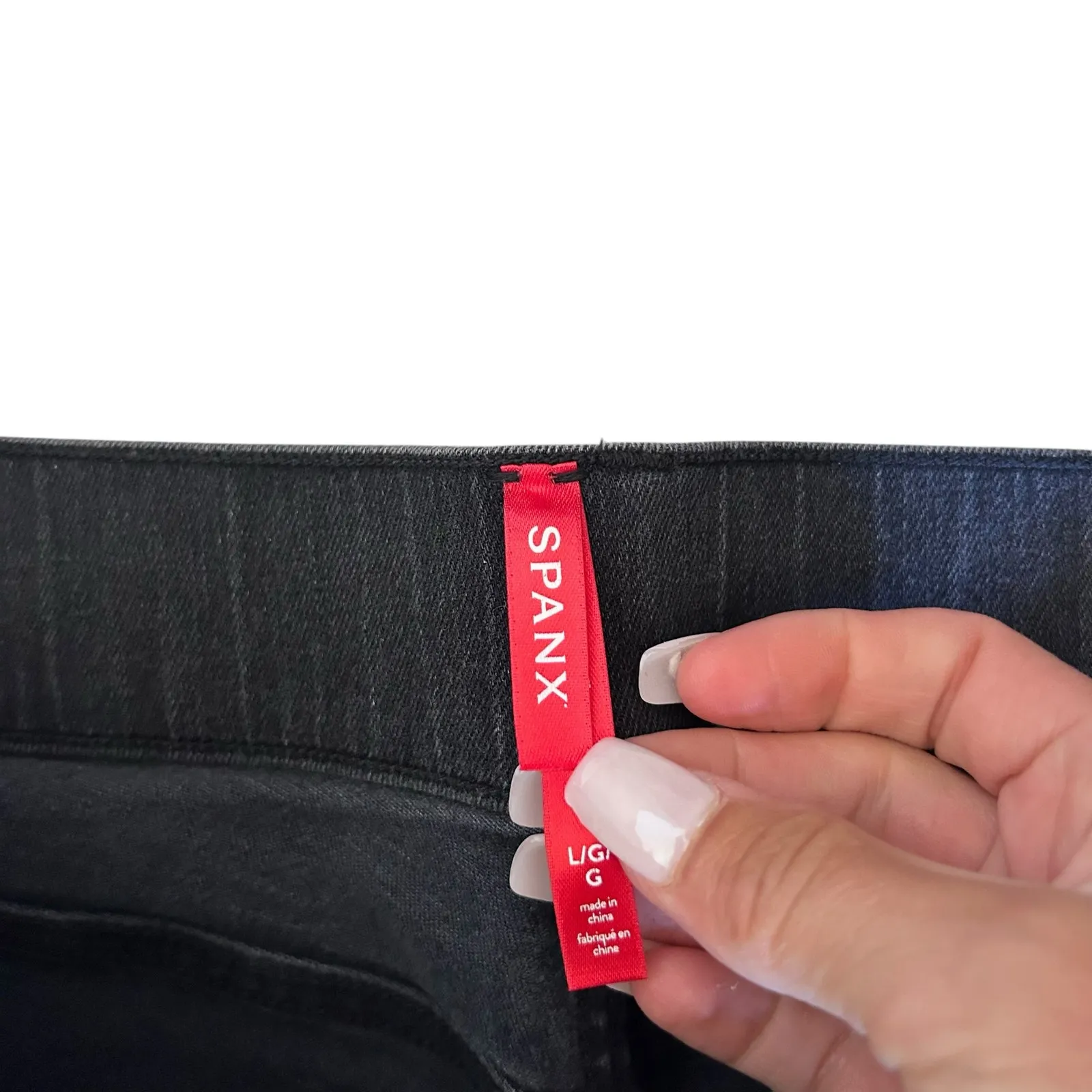 Spanx Gray Black Pull On Jeans Sz L - Image 2