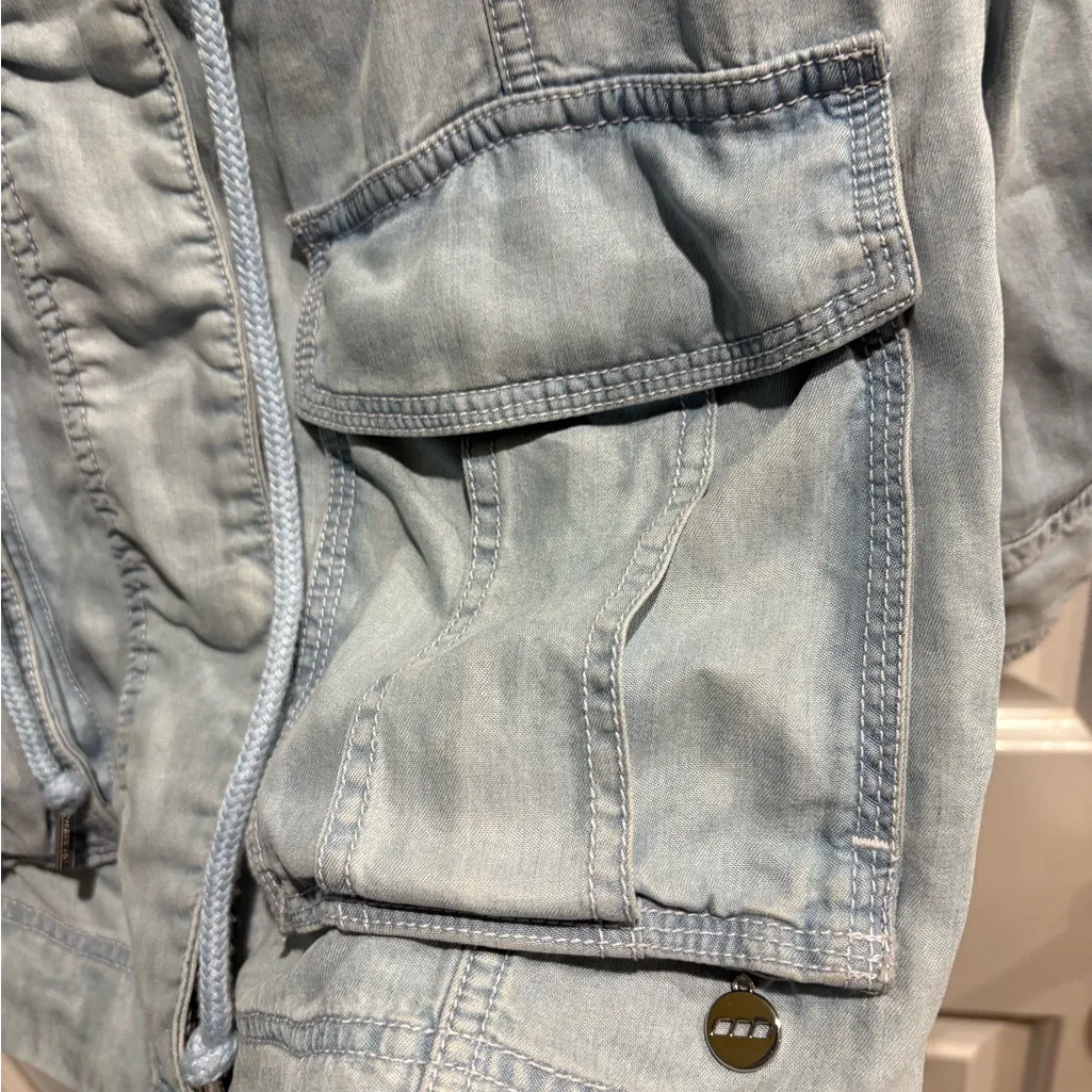 LJ Black zipped hooded chambray blue jacket sz XS S new without tags - Image 2