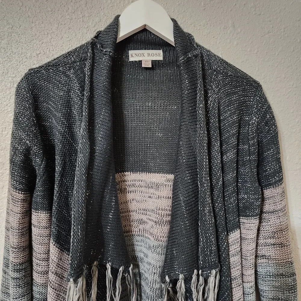 Knox Rose Knit Open Front Cardigan Fringe Ombre Colorblock Sweater‎ Size XS Boho - Image 5