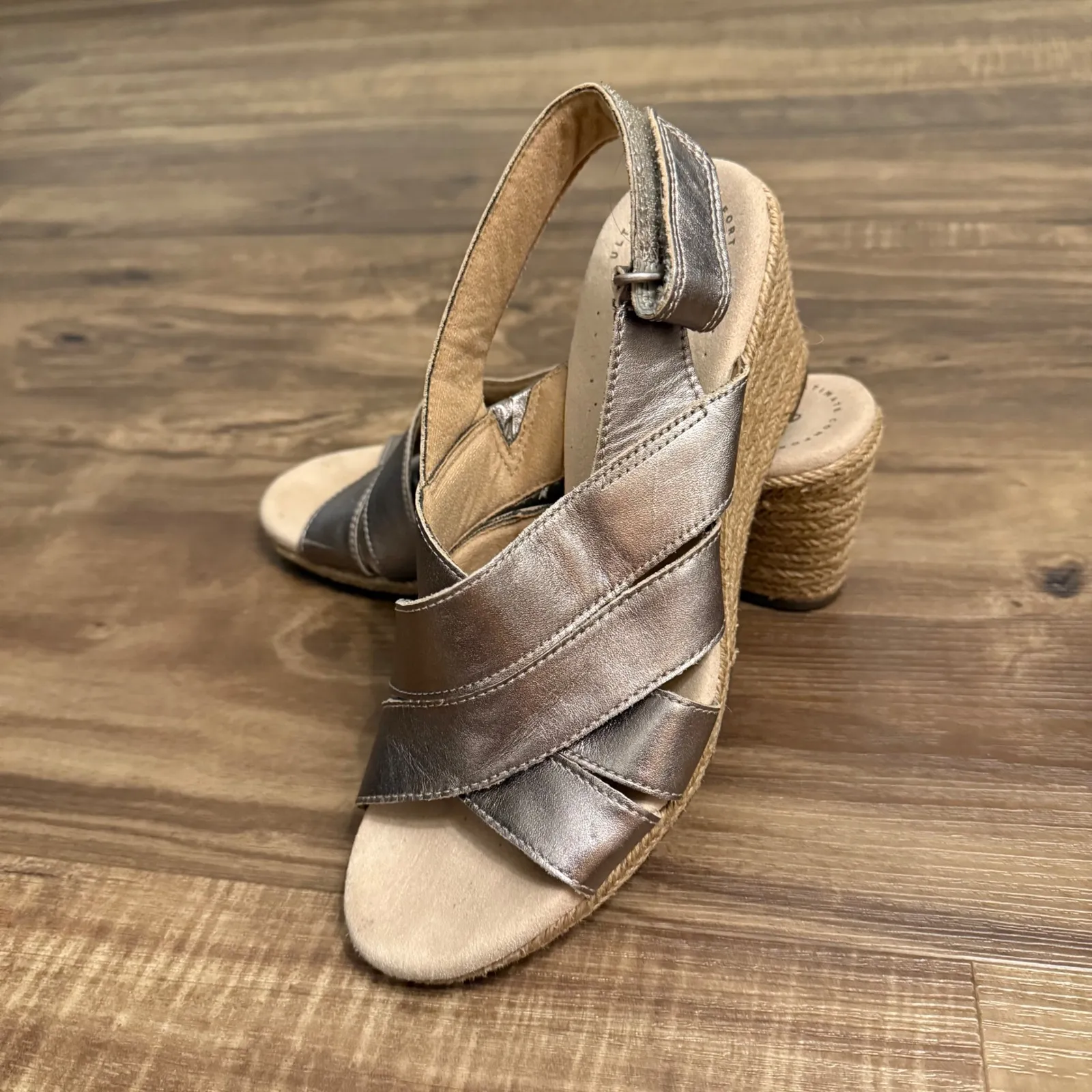Clarks Collection Lafley Krissy Pewter Wedge Sandals‎ Espadrille Slingback Sz 7 - Image 3