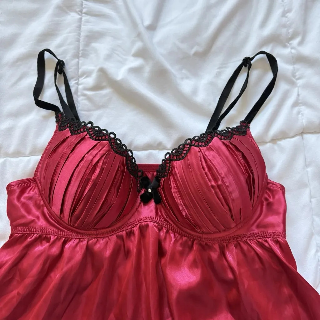 Womens Size Small Red Black Nightie Lingerie Babydoll Grunge Vampire Valentines - Image 3