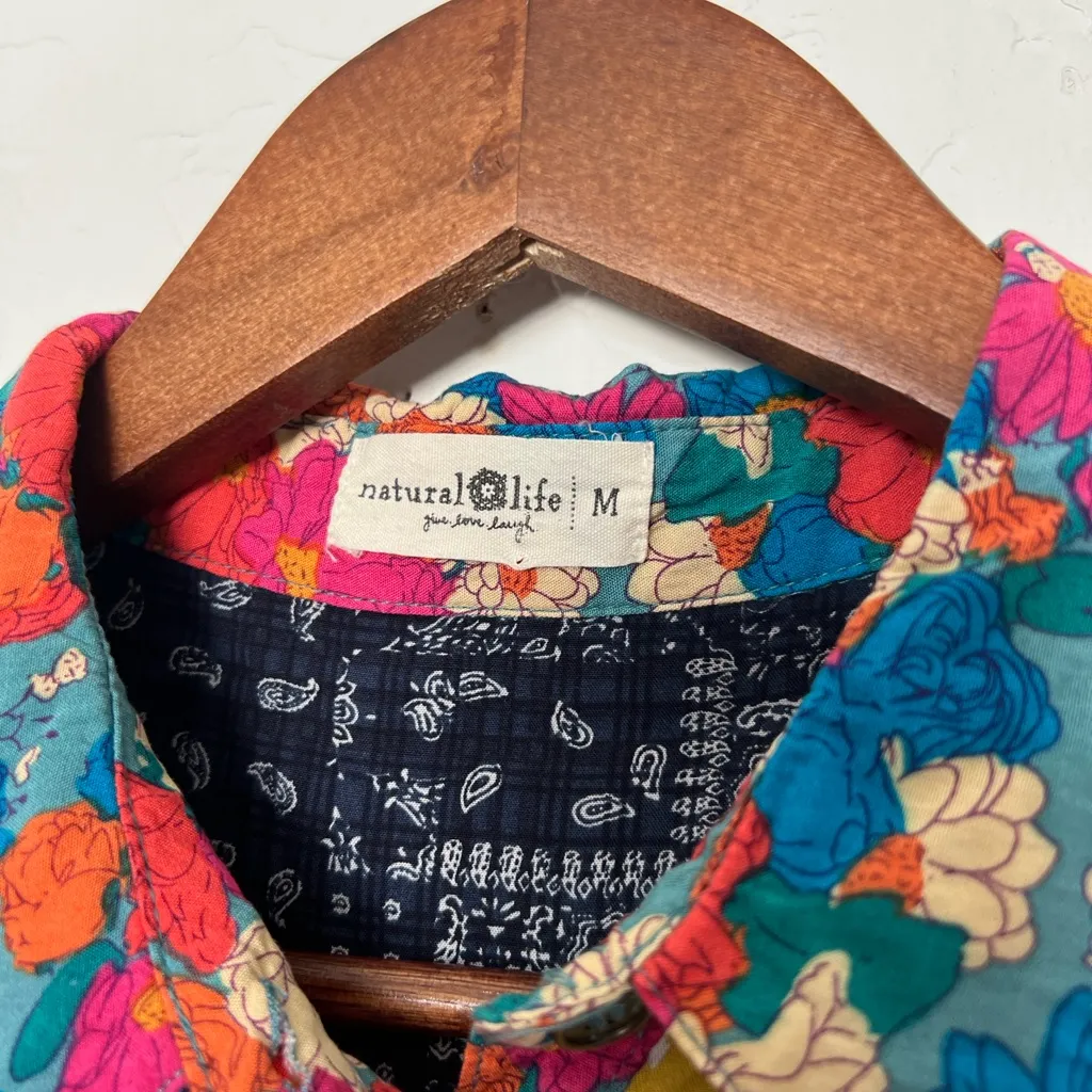 Natural Life Esme Patchwork Floral Maxi Shirt Dress Boho Medium - Image 5