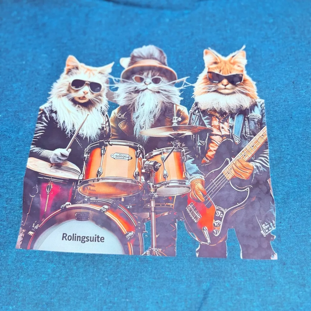 New cotton shopping bag tote cat band ZZ Top funny 16x14 handcrafted handmade Blue - Image 3