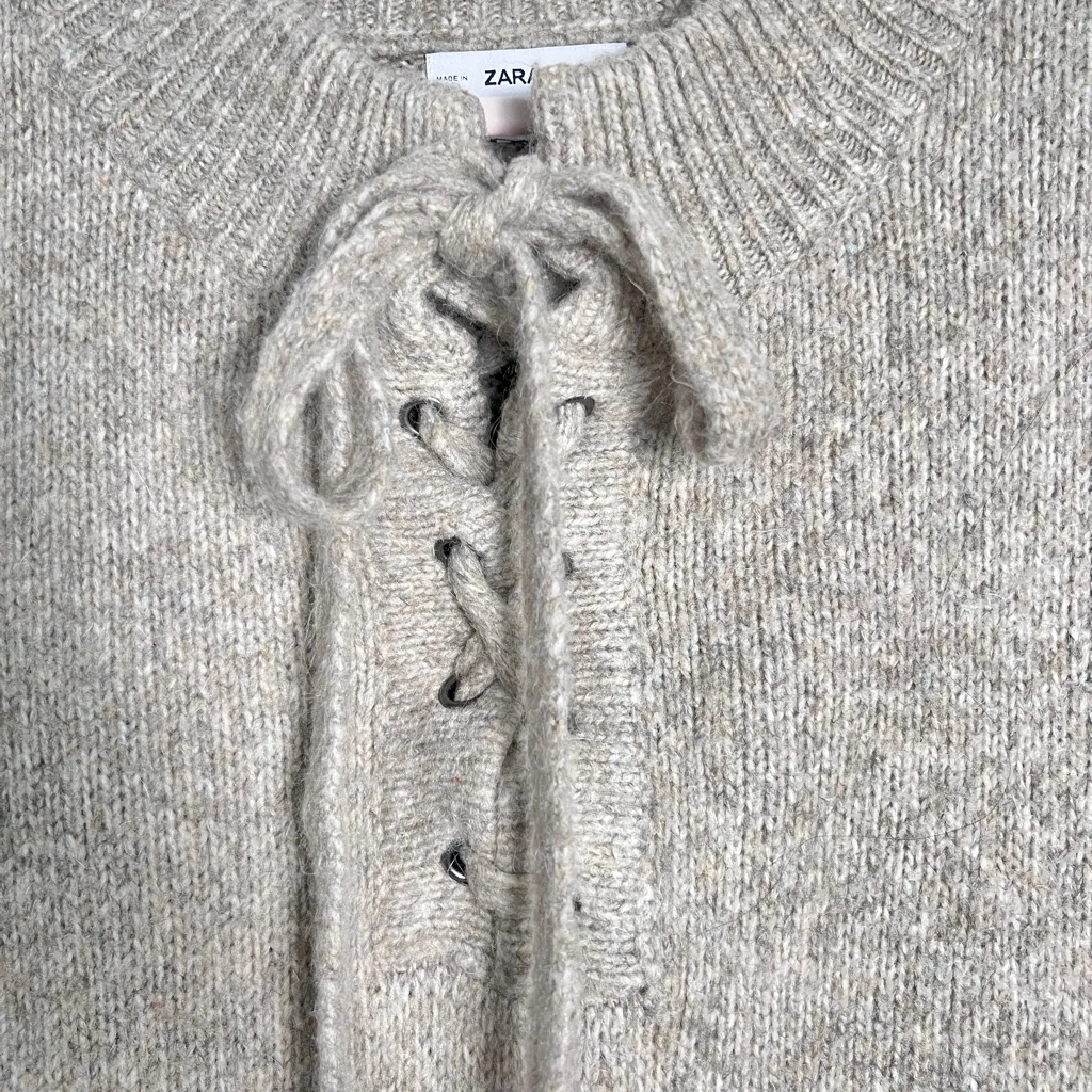 Zara Knit‎ Brown Cream Wool Blend Sweater Dress Medium - Image 6