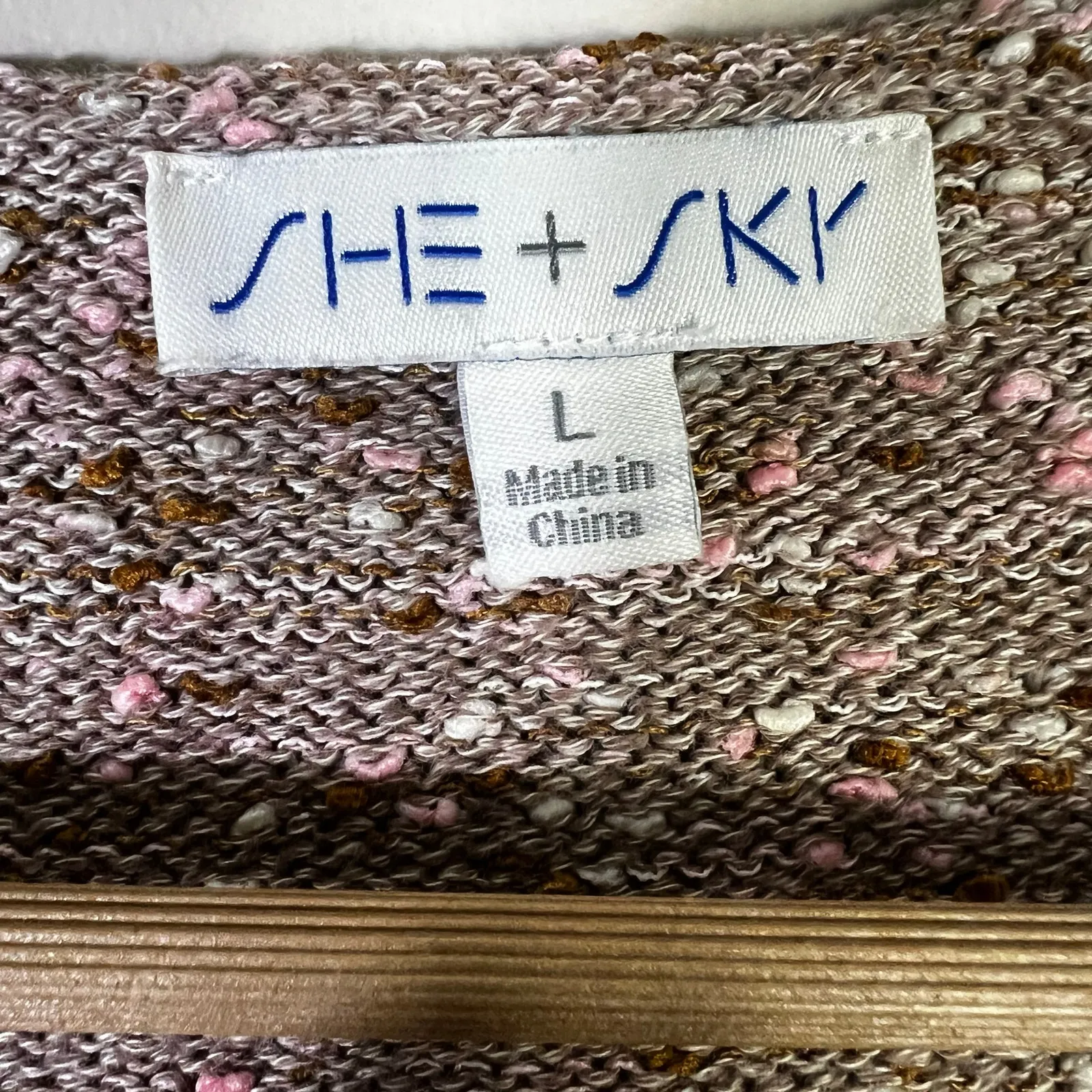 She + Sky Textured Bouclé Knit Sweater Womens L Brown Cotton Cozy Earthy Neutral - Image 7