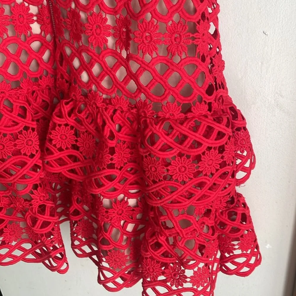 Lulus Beauty and Lace Red and Nude Crochet Lace Mini Dress - Image 13