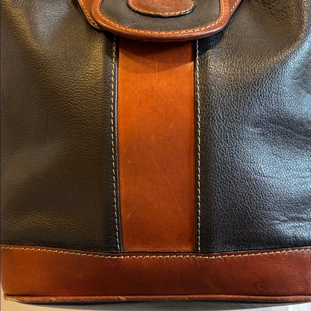 LUIGI BRAND ITALIAN VINTAGE TAN/BLACK PEBBLED LEATHER SHOULDER BAG SNAP CLOSURE Black - Image 7